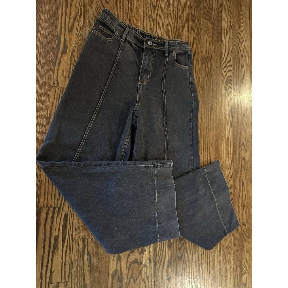 Wide Leg Flared Jeans in Washed Black - Picture 10 of 11